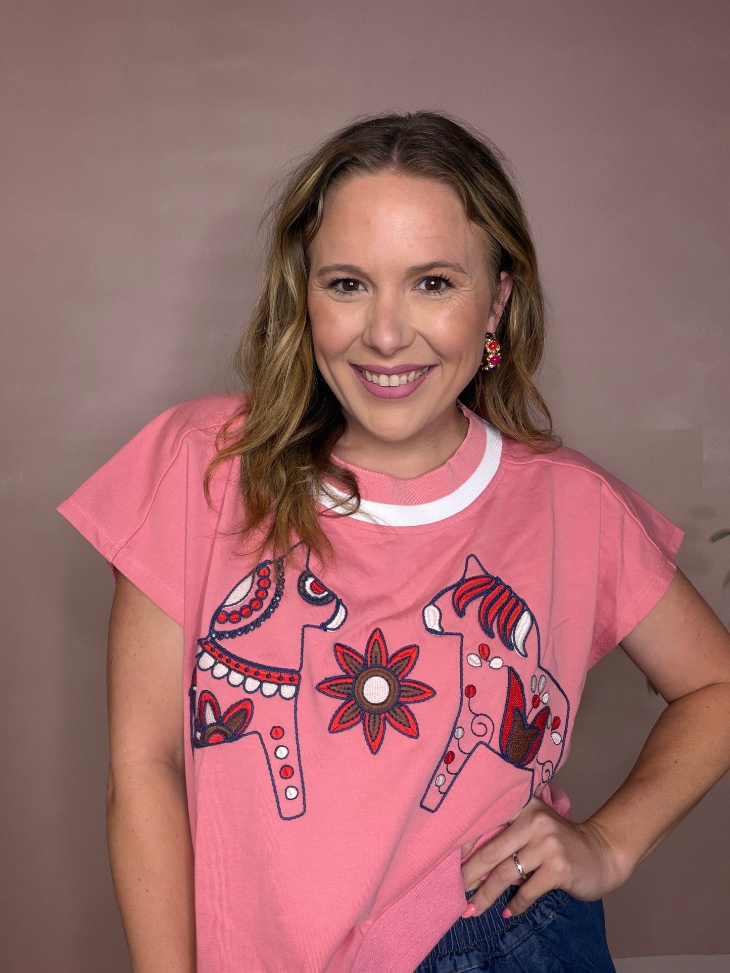 Pink Western Embroidered Top