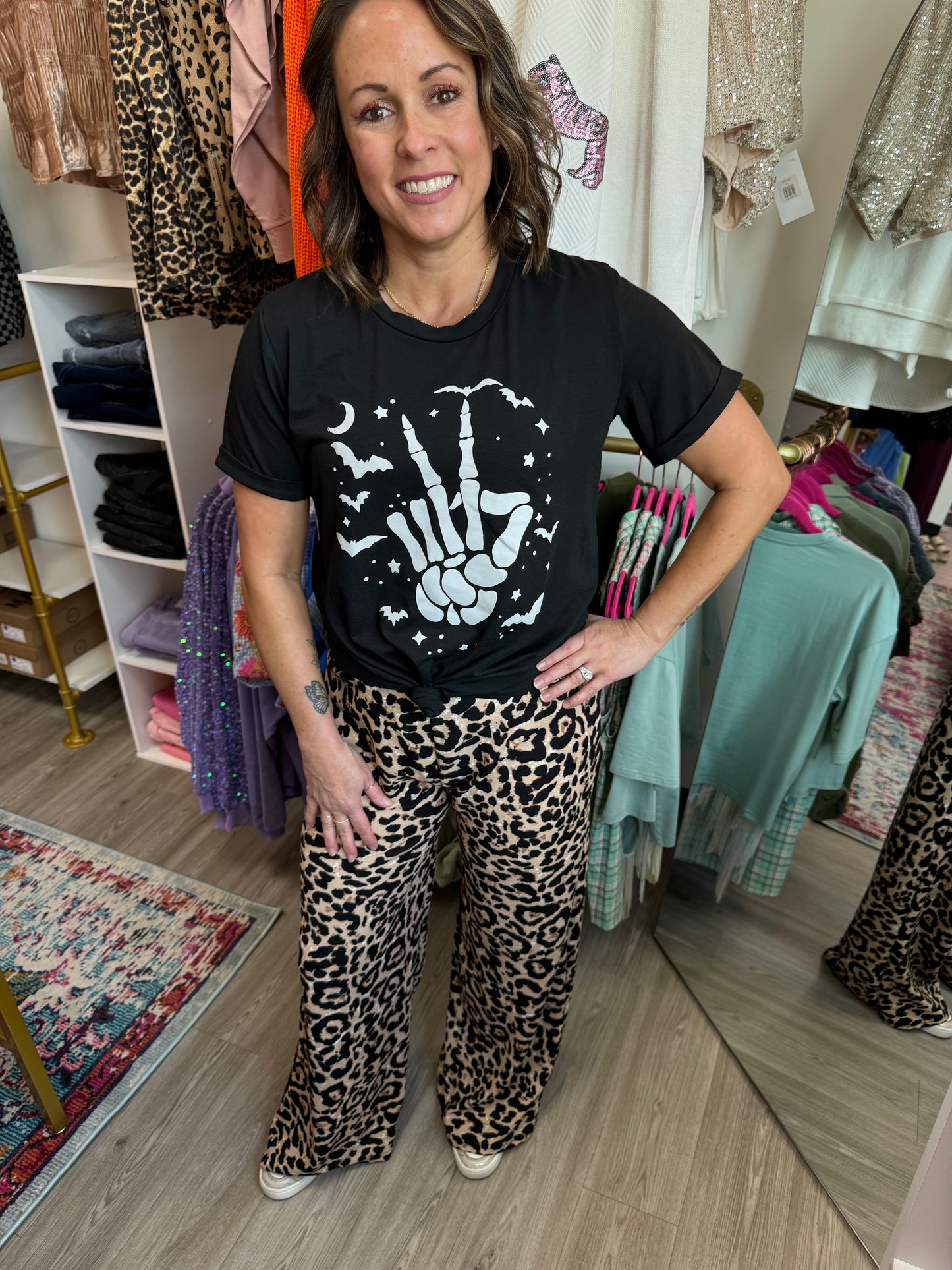 Leopard flare stretch pants