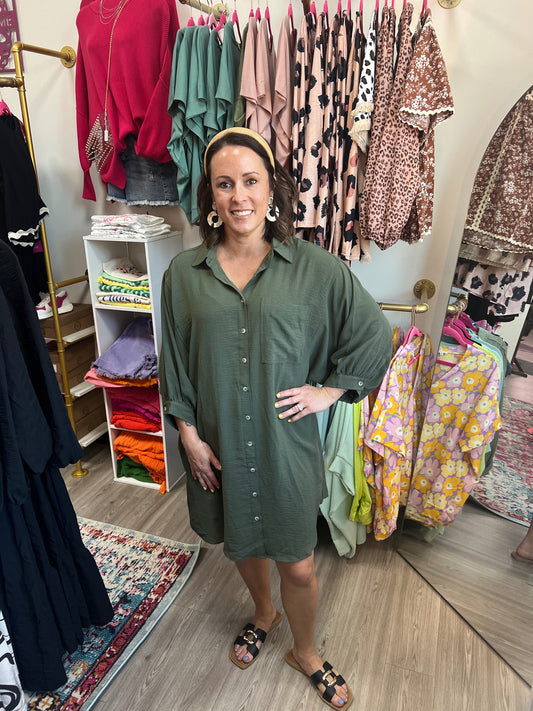 Olive buttoned shirt dress