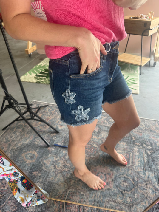 Floral Embroidered Denim Shorts