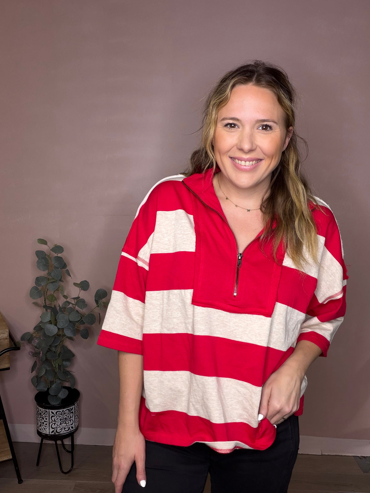 Ruby Red Striped Terry Shorts Set