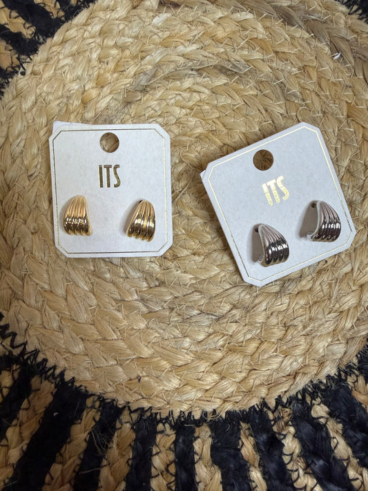 Ribbed Statement Earrings - Gold or Silver