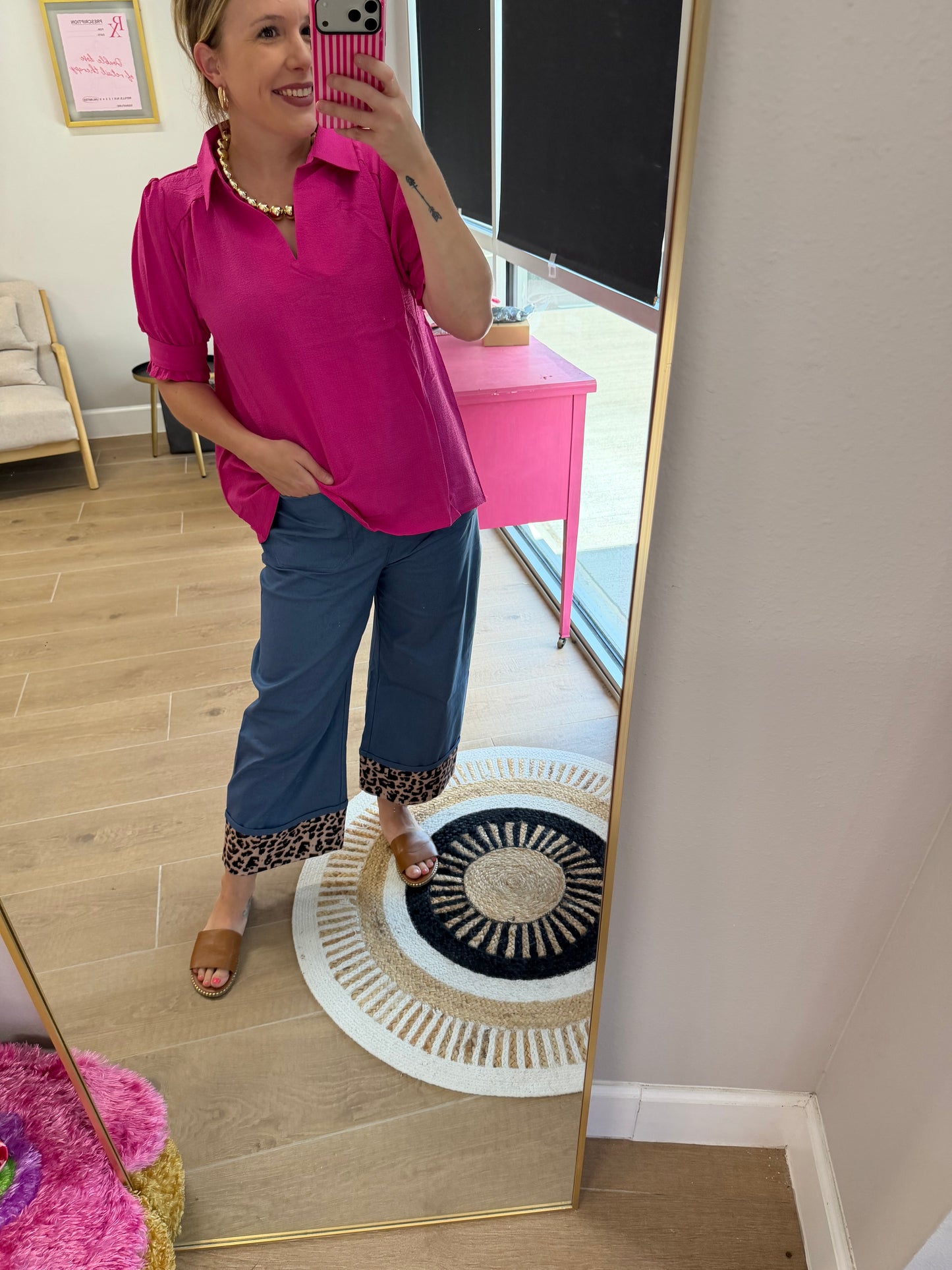 Pink Collared Airflow Blouse