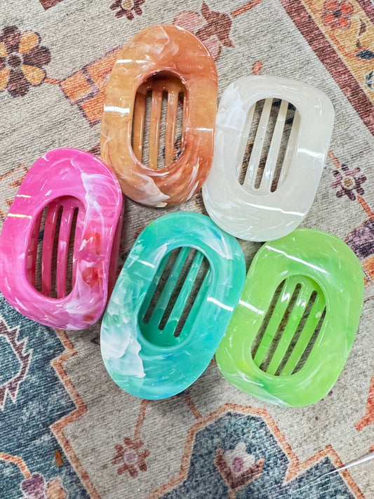 Glossy Marble Oval Hair Clip