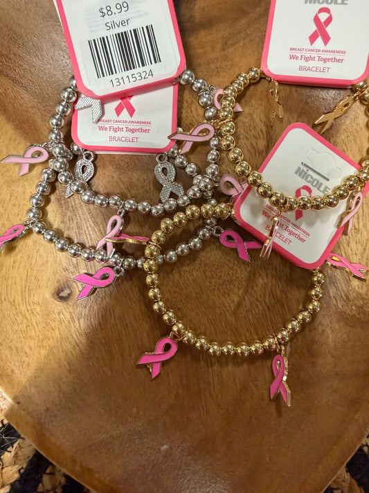 Breast Cancer Awareness Ribbon Charm Bracelet