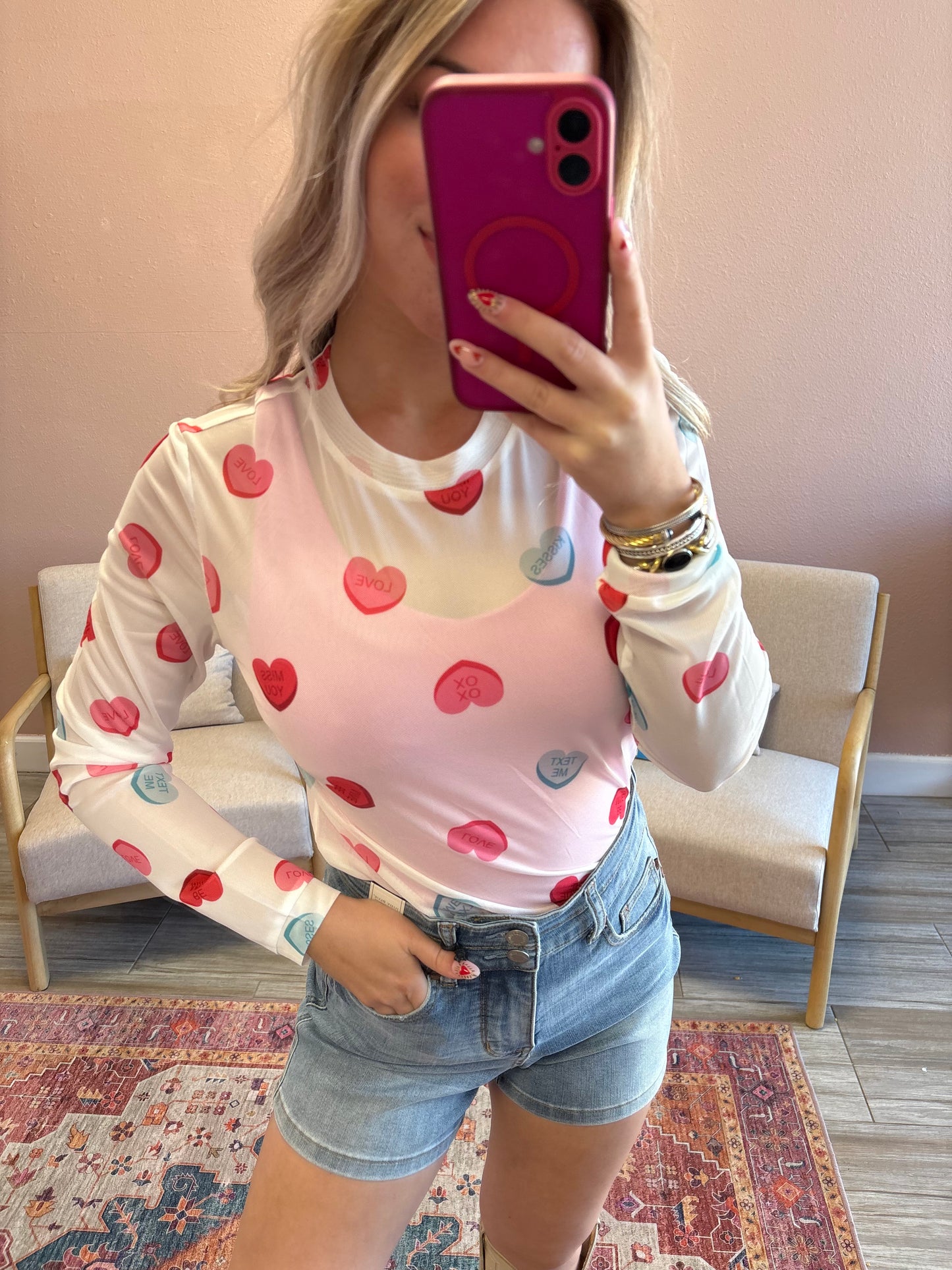 Conversation Heart Mesh Top