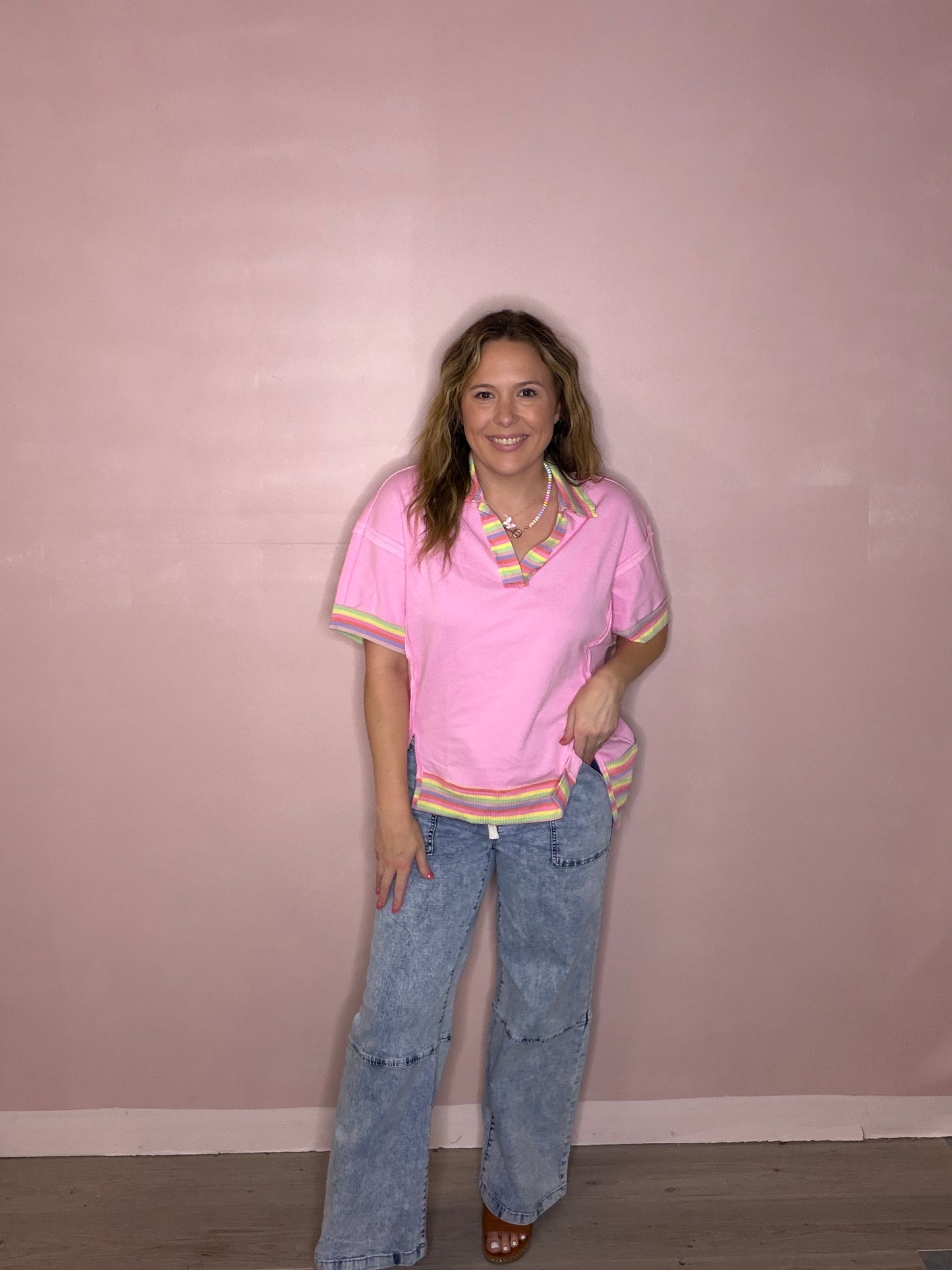 Women's Acid Wash Pull-On Stretch Wide Leg Jeans