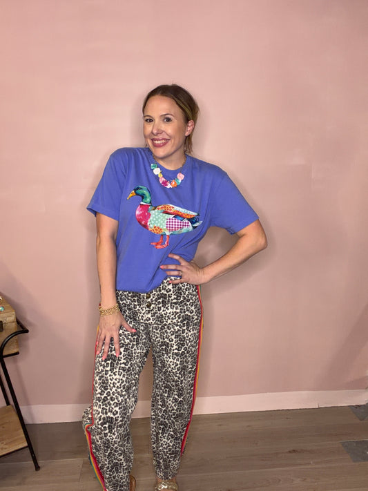 Leopard Rainbow Stripe Pull-On Jogger Jeans