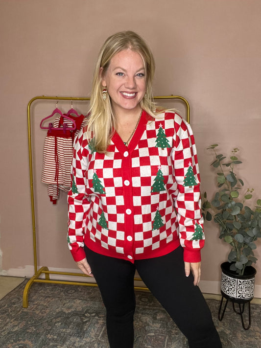 Checkered Christmas Cardigan
