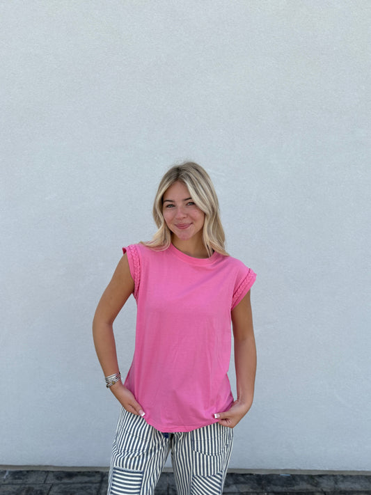 Hot Pink Braided Sleeve Top