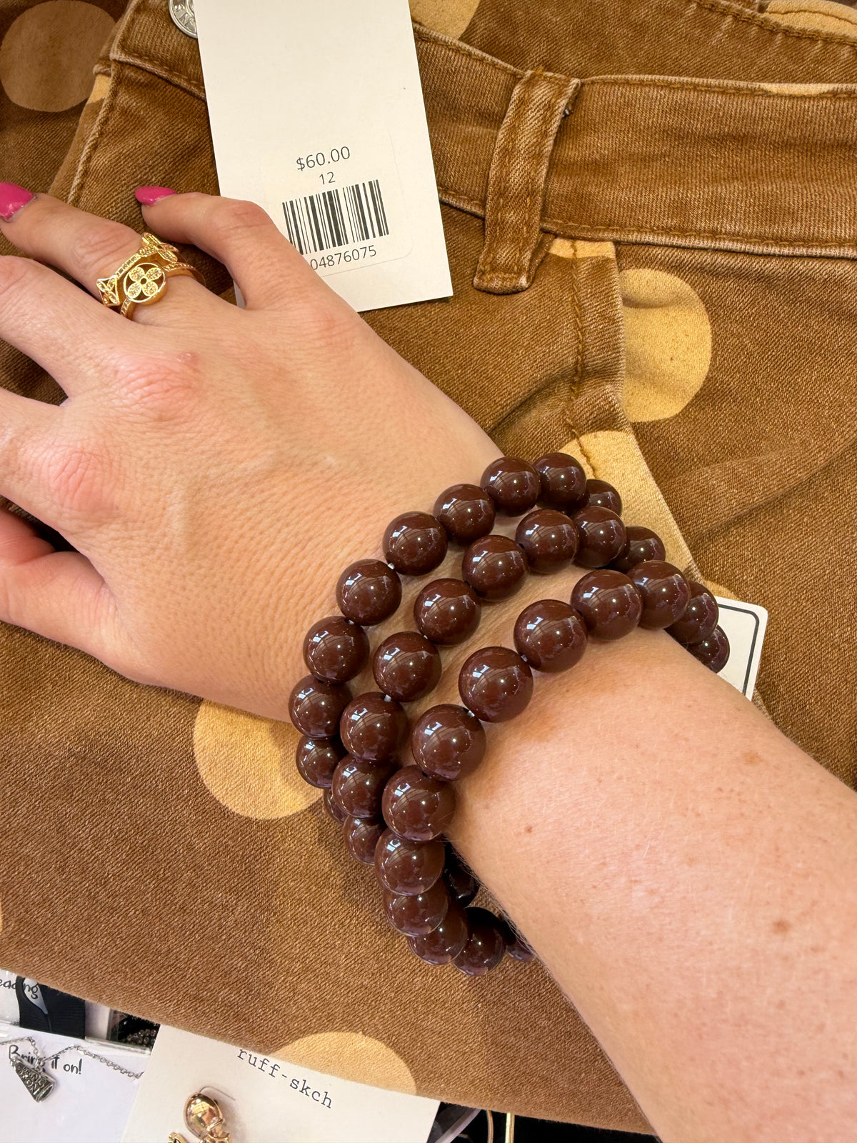 Chocolate Brown Chunky Beaded Bracelet Stack - Set of 3