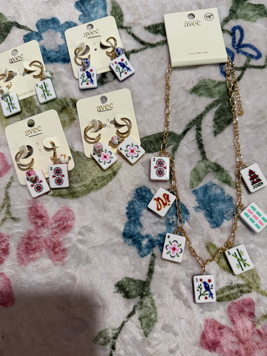Mahjong Tile Charm Gold Chain Necklace