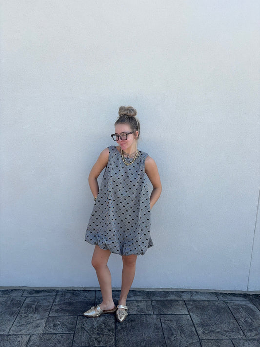 Houndstooth Bow Bubble-Hem Dress