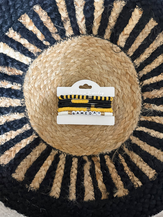 Black & Gold Tiger Game Day Bracelet Stack