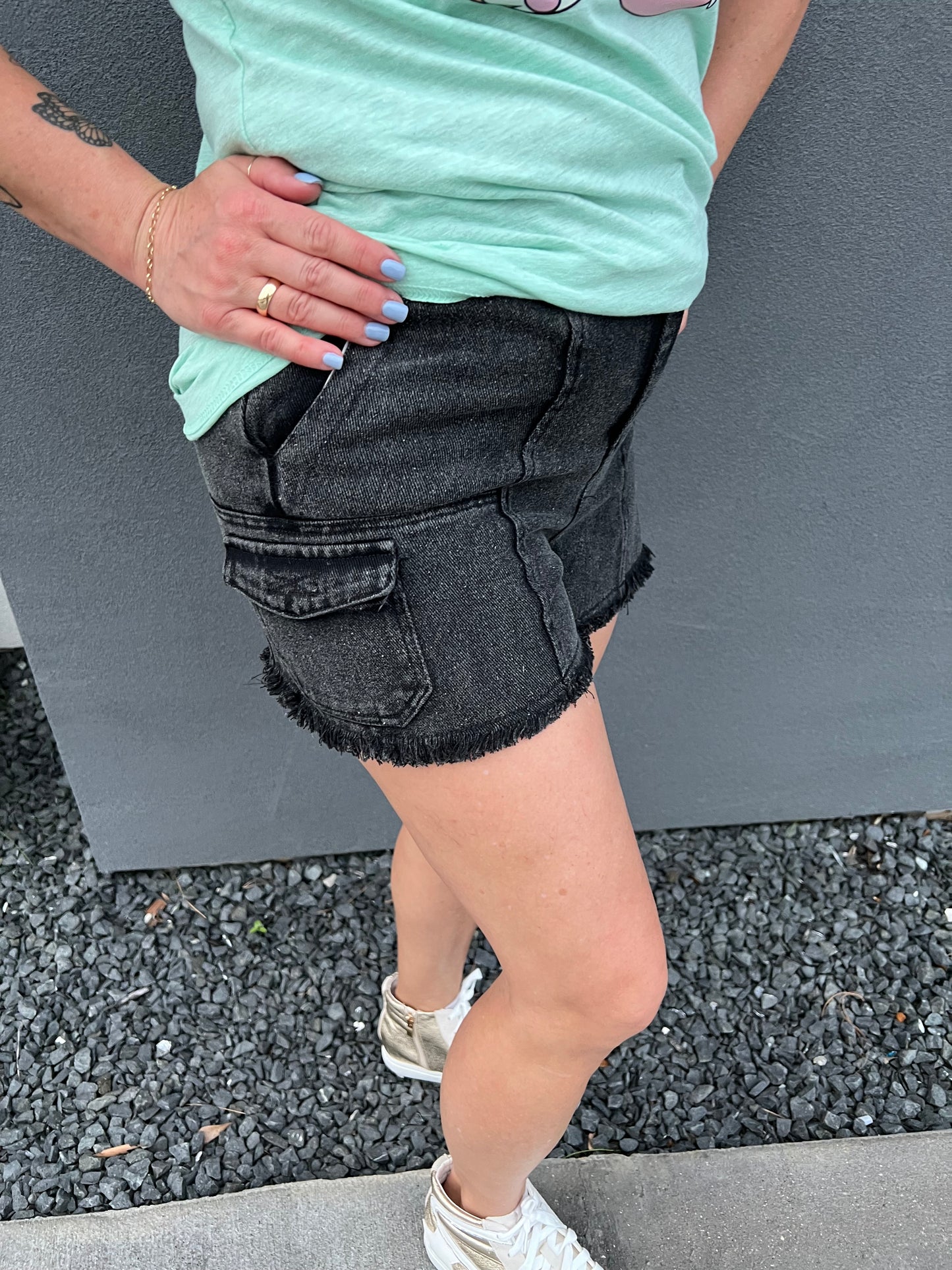 Black Jean Cargo Shorts