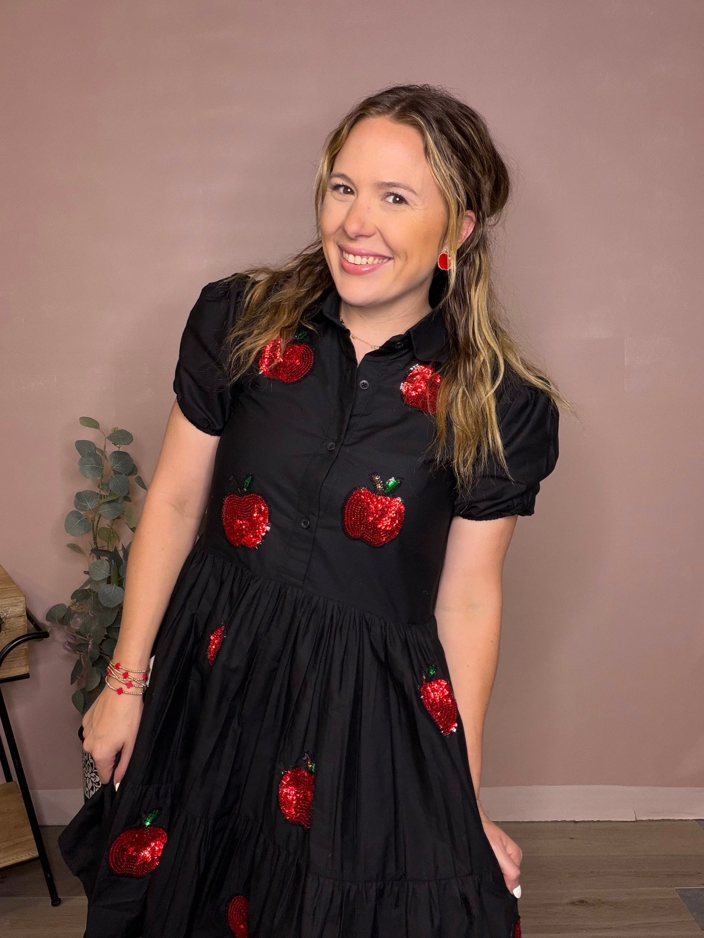 Black Sequin Apple Teacher Dress