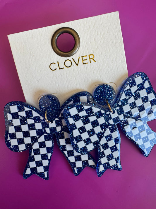 Checkered Game Day Bow Earrings