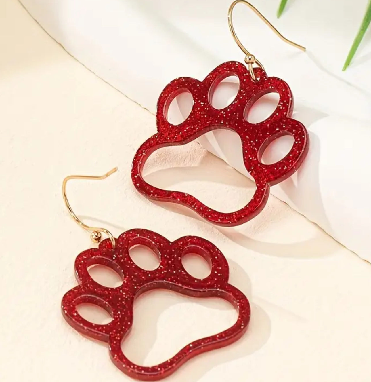 Red Glitter Paw Print Earrings