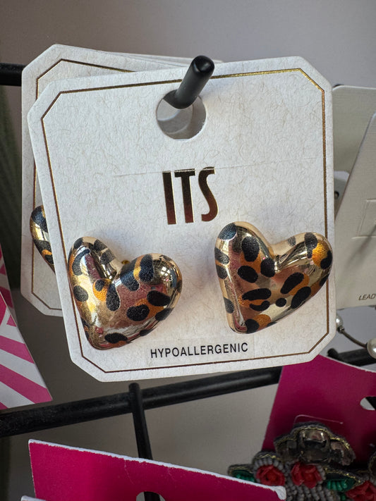 Leopard Heart Stud Earrings