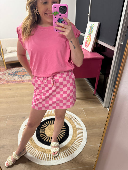 Pink Checker Stretchy Waist Skort