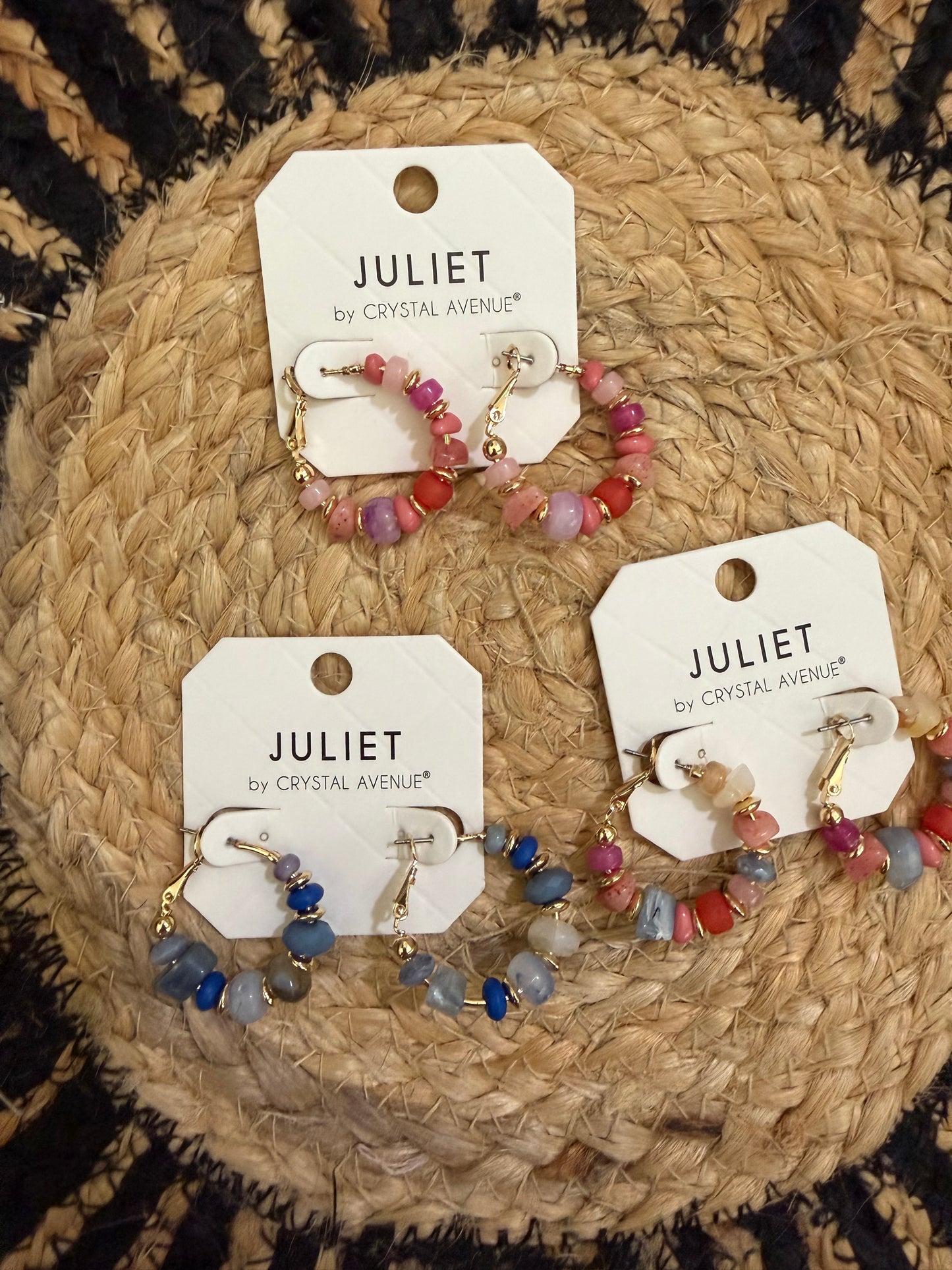 Mixed Color Stone Hoop Earrings