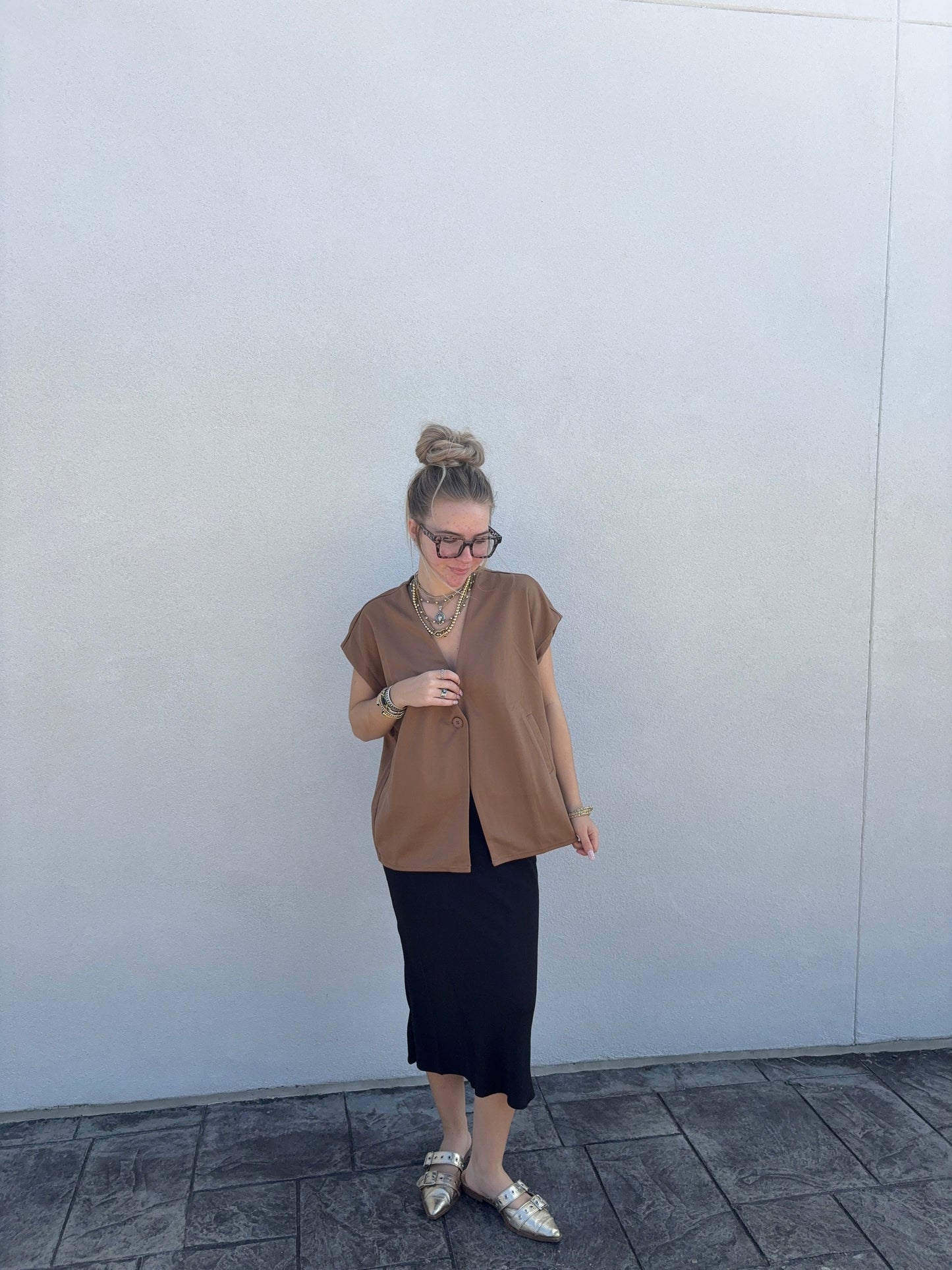 Camel Tailored Knit Vest