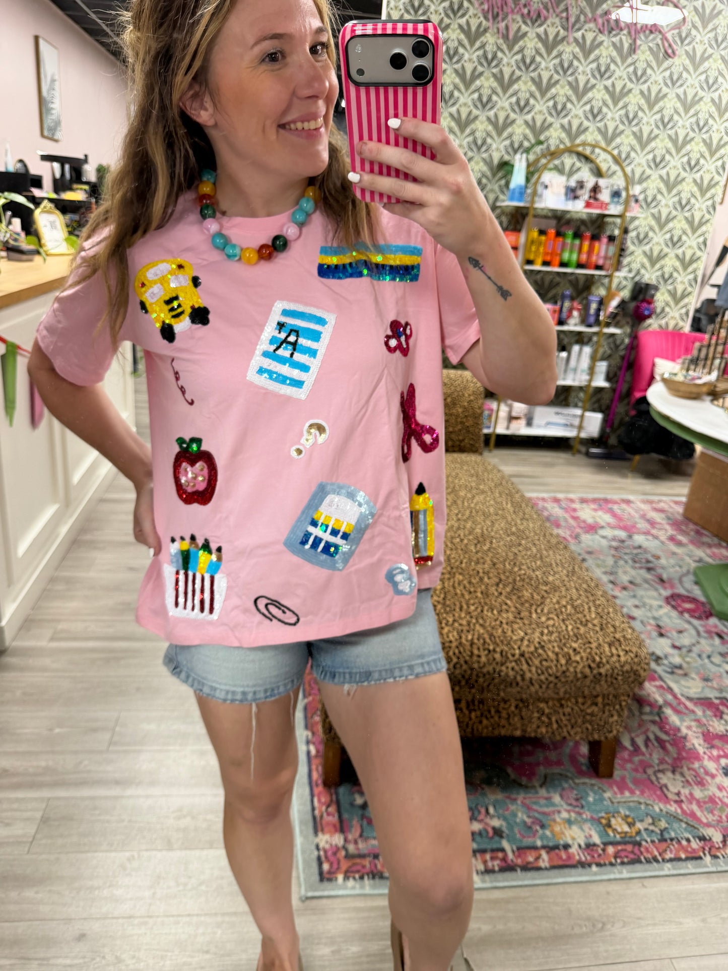 Pink Sequin Teacher Tee