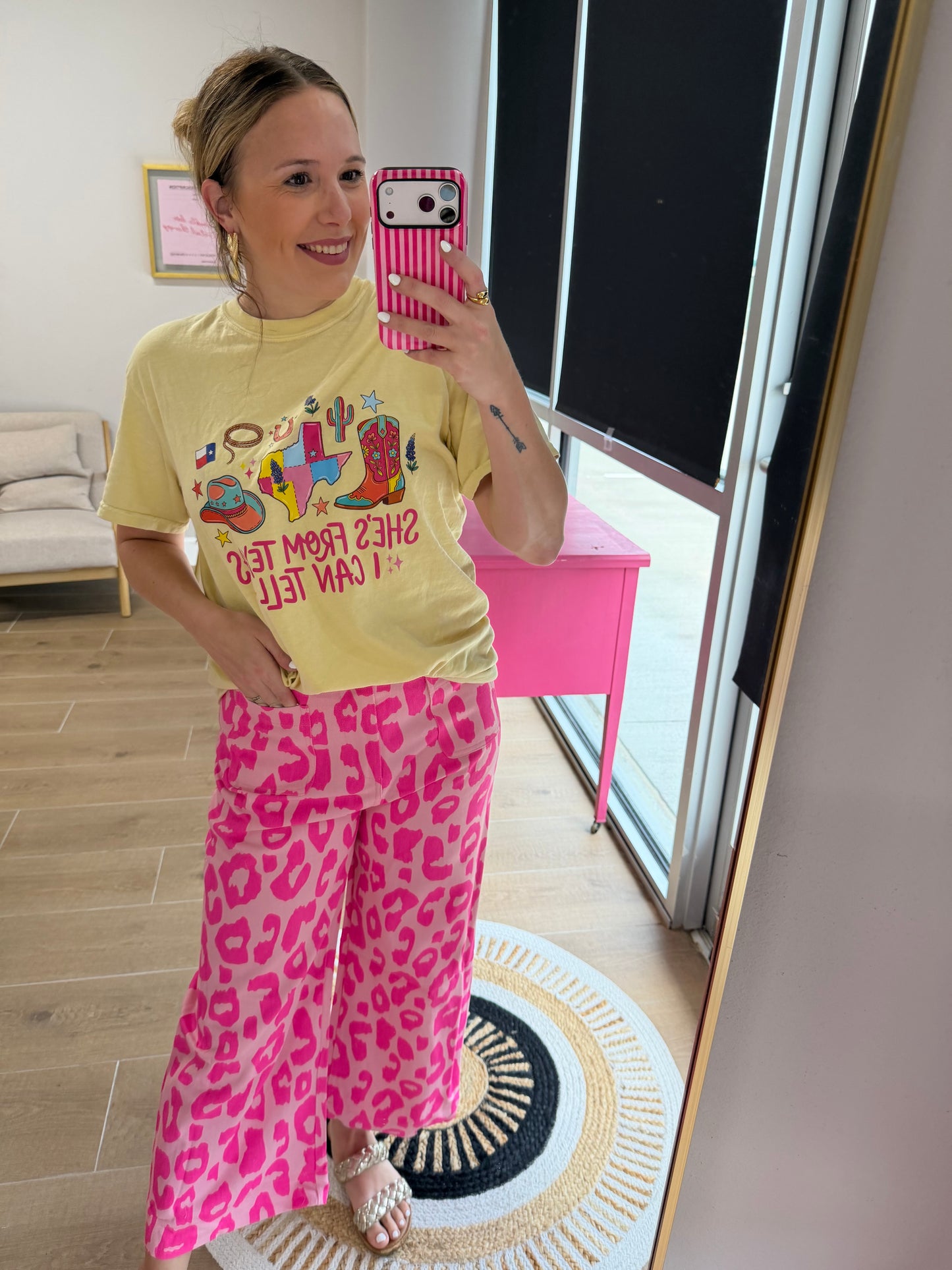 Hot Pink Leopard Wide Leg Pants for Women