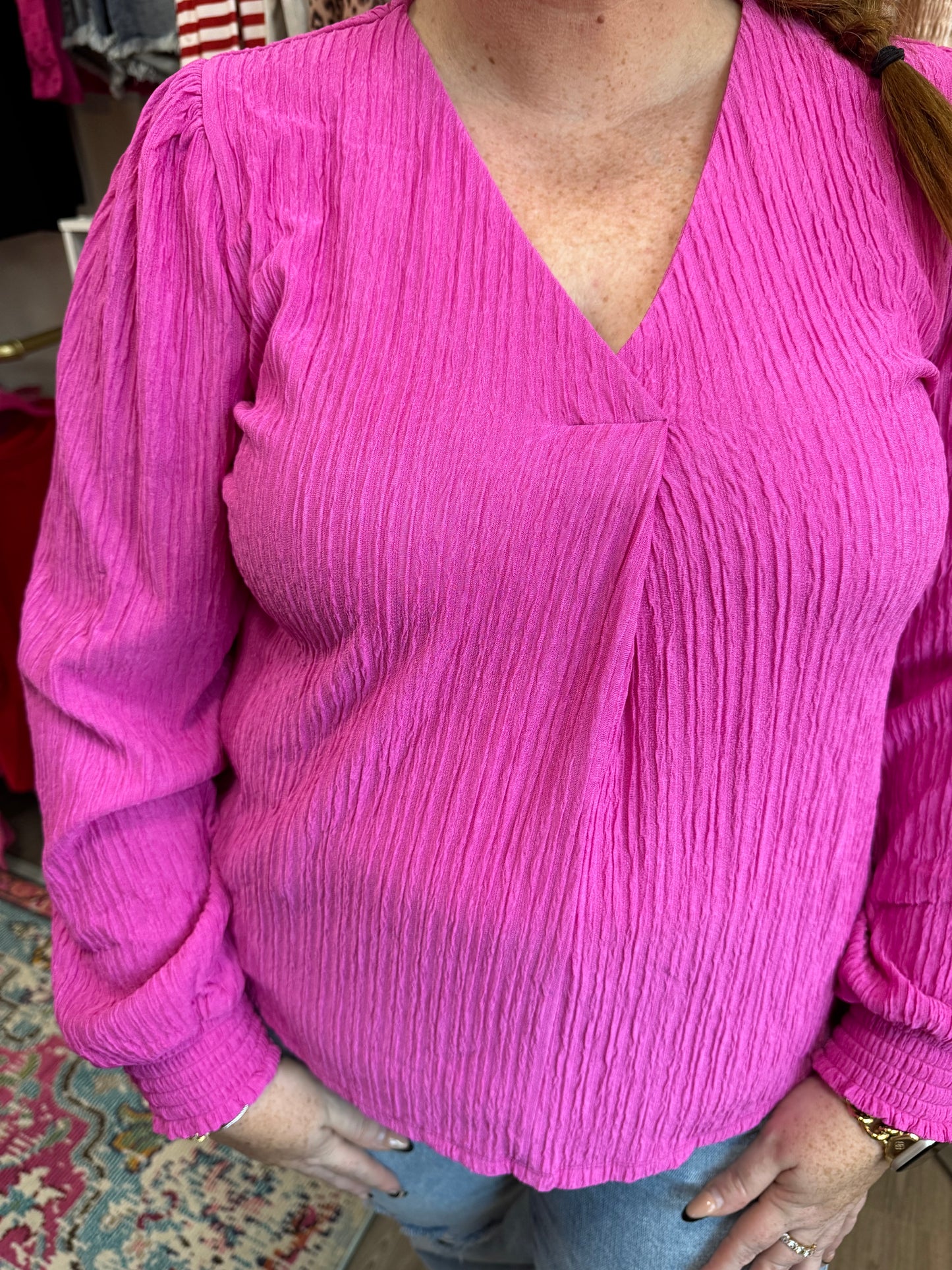 Fuchsia crinkle blouse