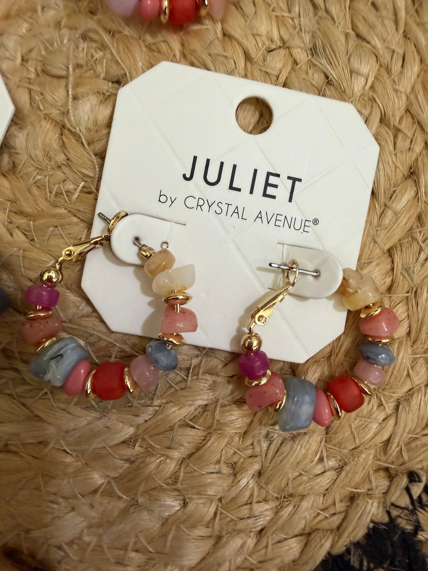Mixed Color Stone Hoop Earrings