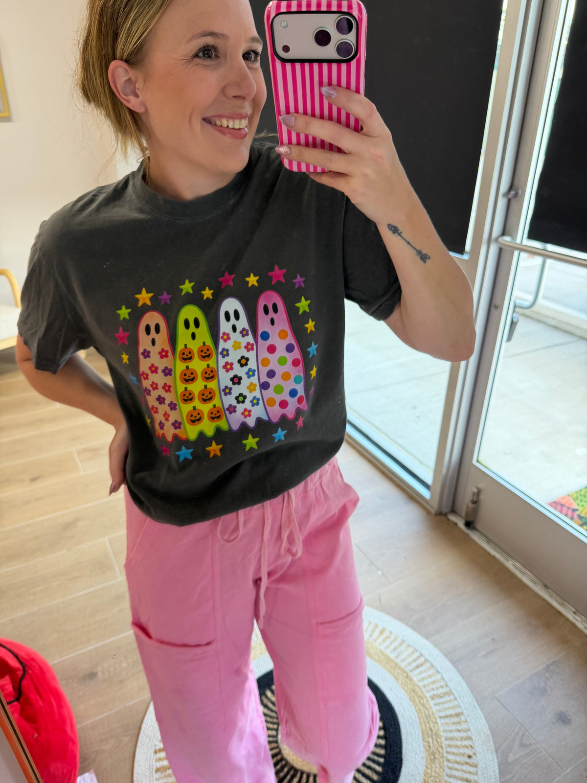 Colorful Retro Ghost Halloween Graphic Tee