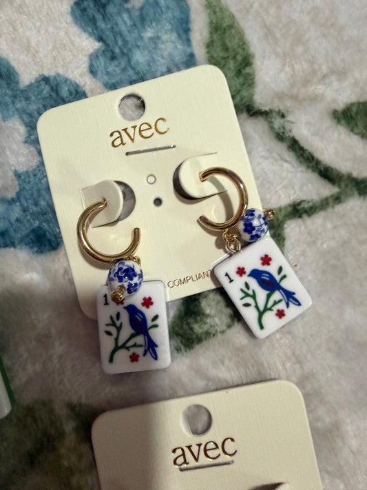 Mahjong Inspired Gold Hoop Dangle Earrings