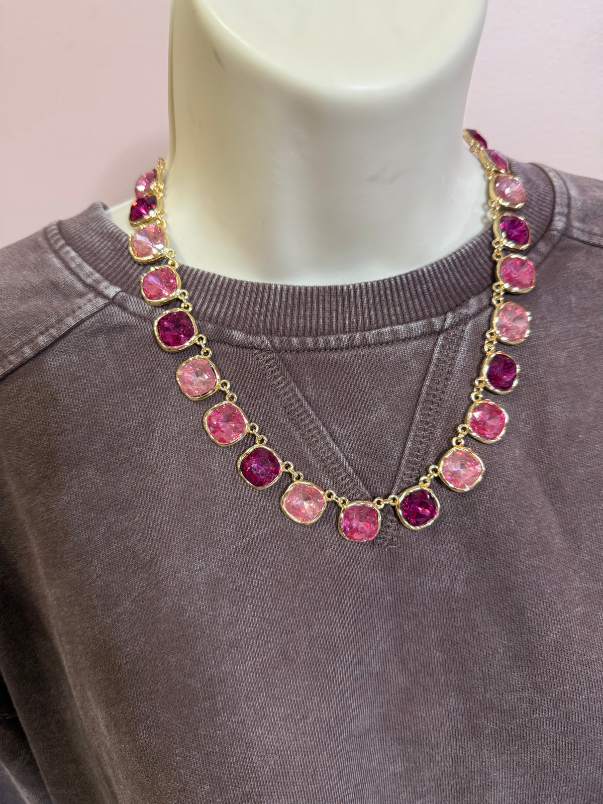 Pink Two-Tone Crystal Statement Necklace