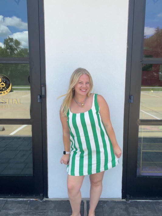 Garden Club Green & White Striped Mini Dress