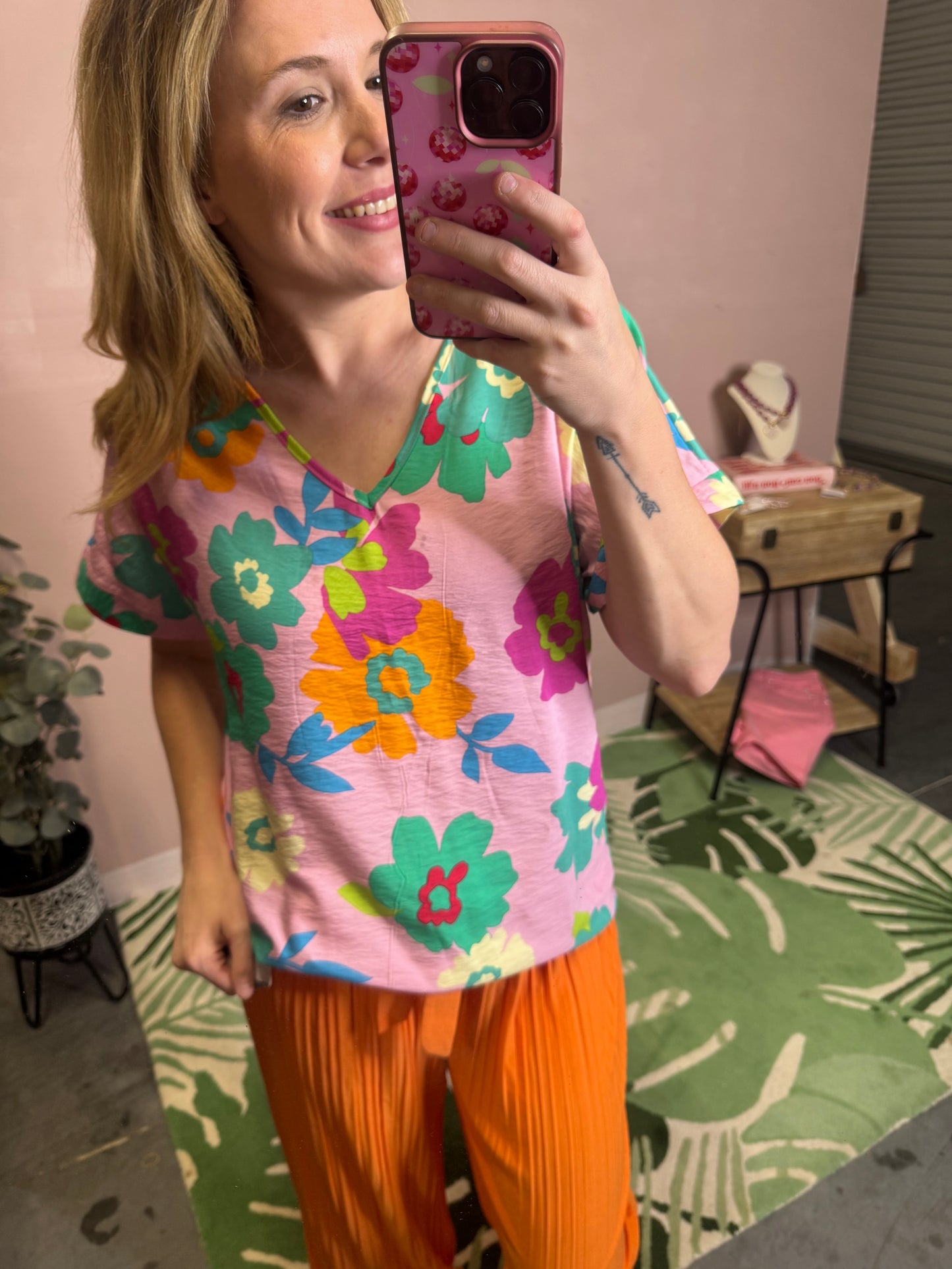Bright Floral V-Neck Top