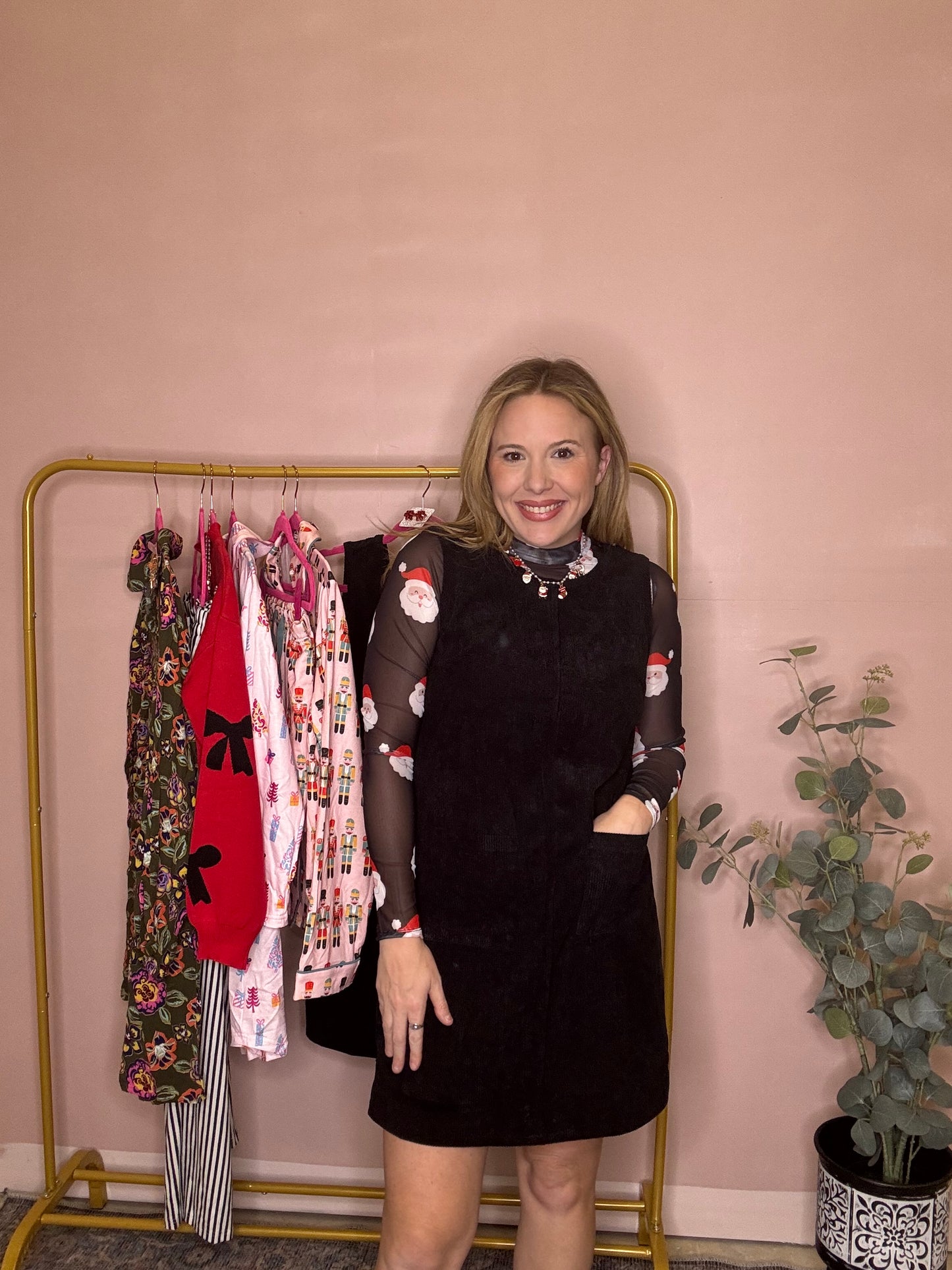 Evergreen Corduroy Shift Dress (Black)