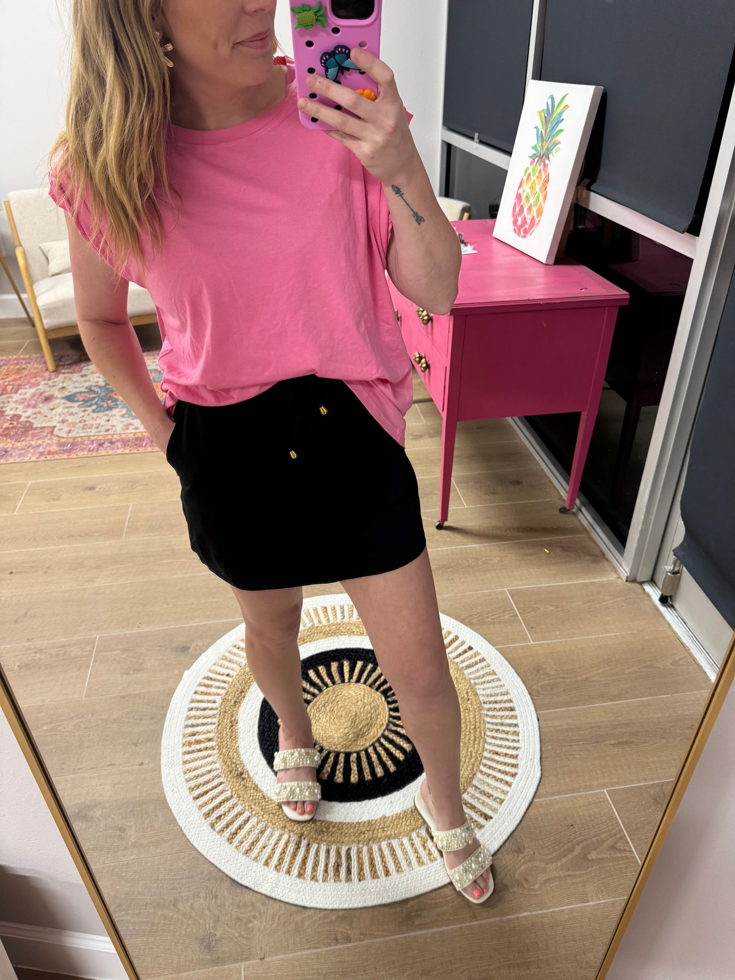 Solid Black Stretchy Waist Skort