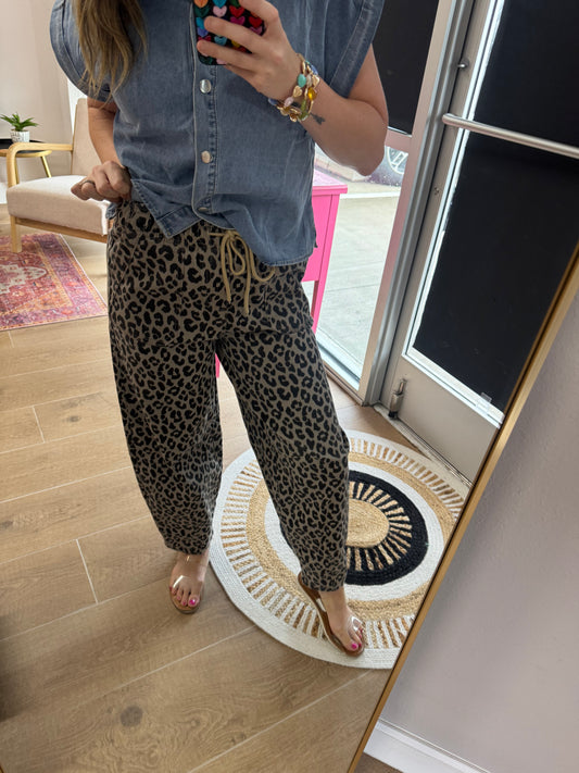 Leopard Pull-On Barrel Pants