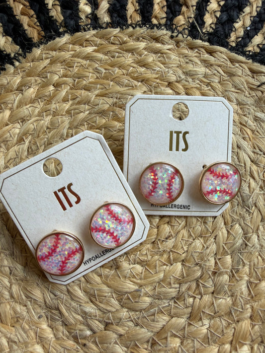 Glitter Baseball Stud Earrings