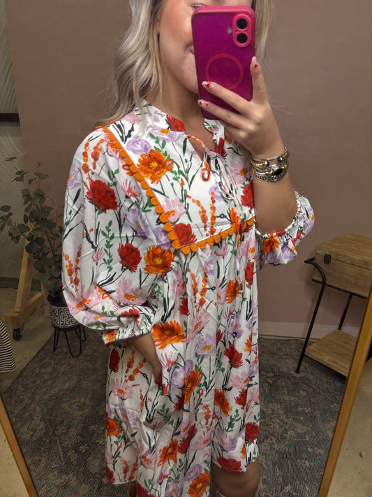 Wildflower Breeze Tie Neck Babydoll Dress