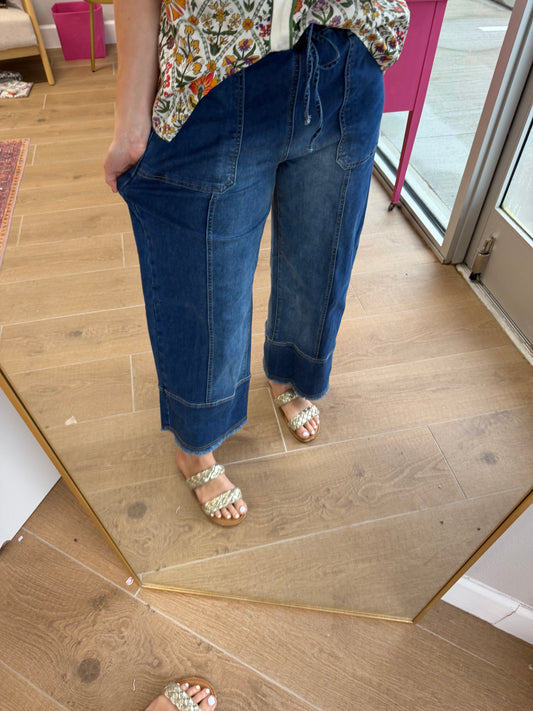Dark Wash Super Stretch Drawstring Pull-On Jeans