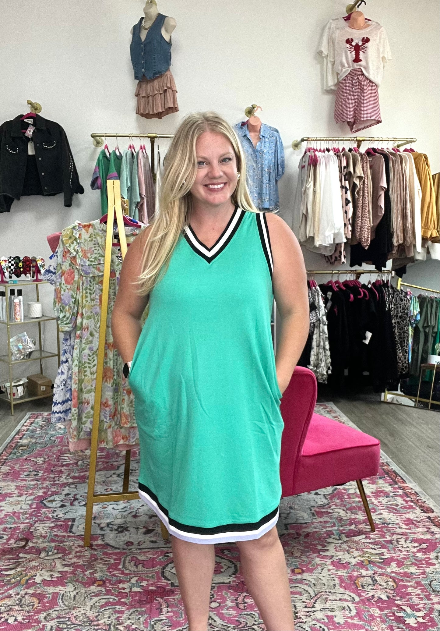 Sporty Chic Varsity Dress- Kelly Green
