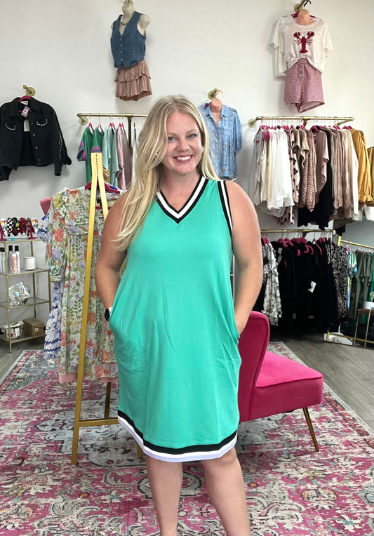 Sporty Chic Varsity Dress- Kelly Green