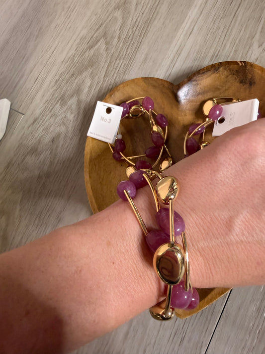 Mauve Stone and Gold Statement Bracelet