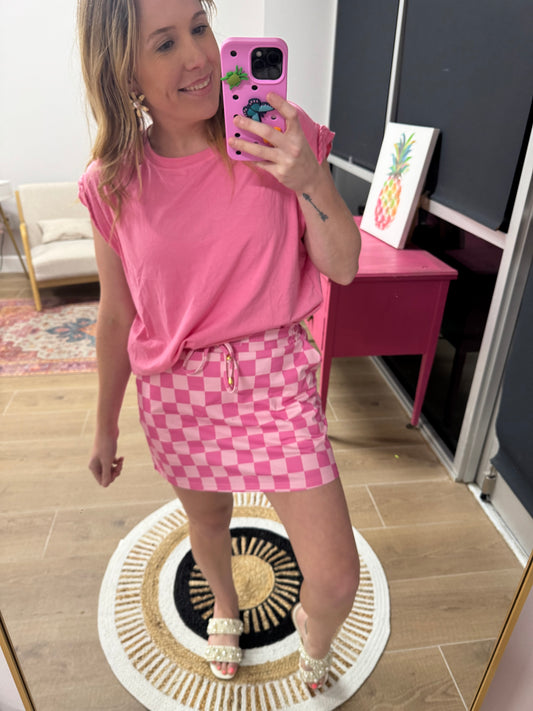 Pink Checker Stretchy Waist Skort