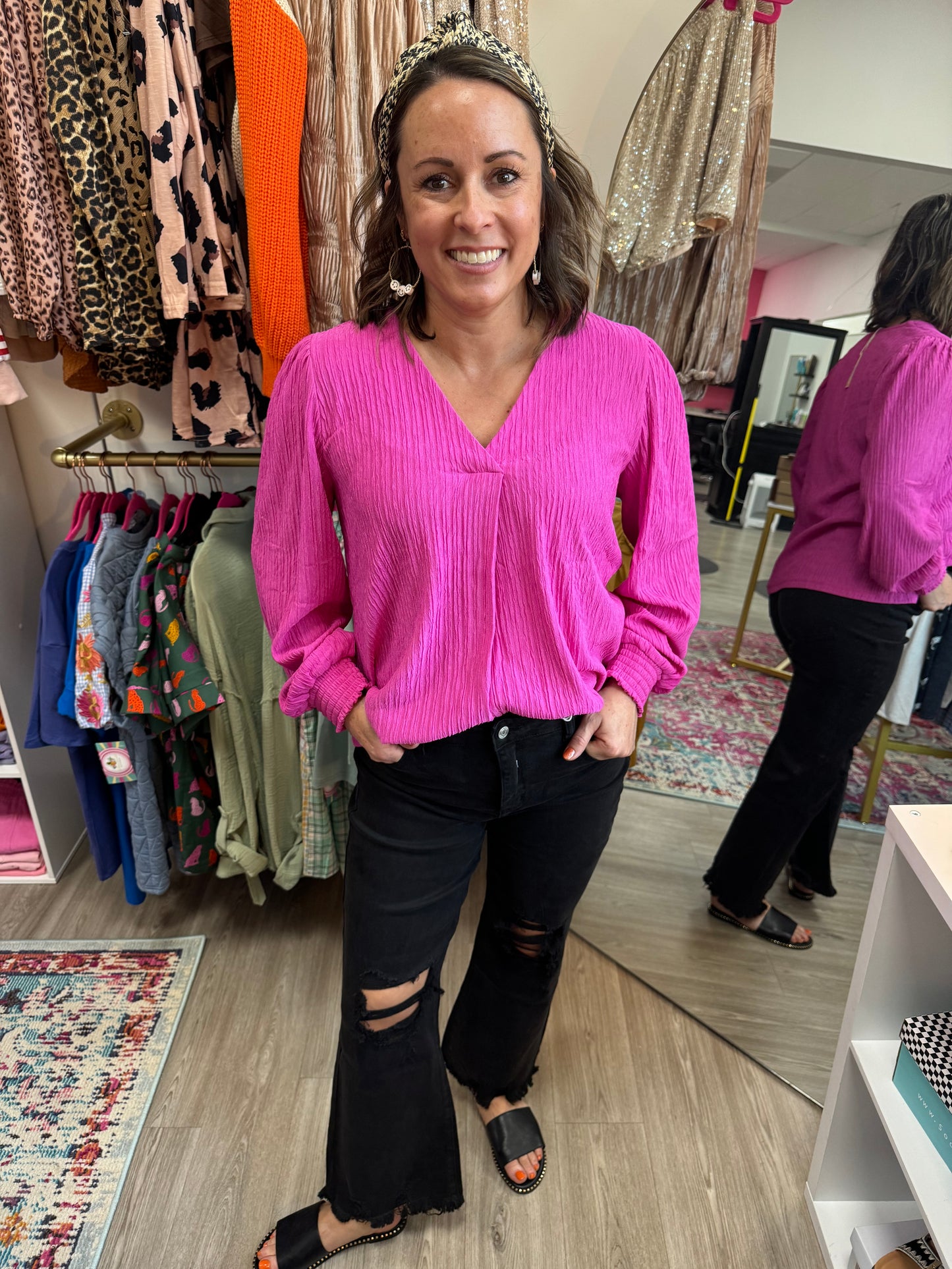 Fuchsia crinkle blouse