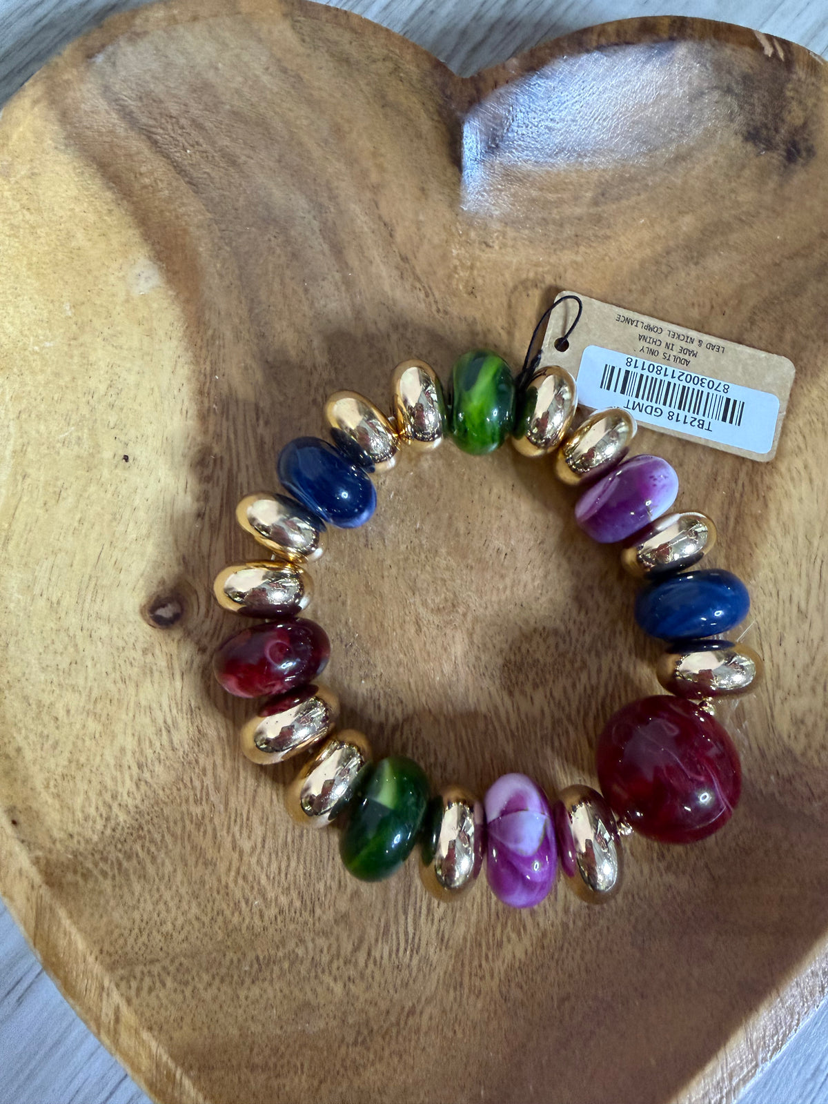 Multicolor Stone and Gold Stretch Bracelet