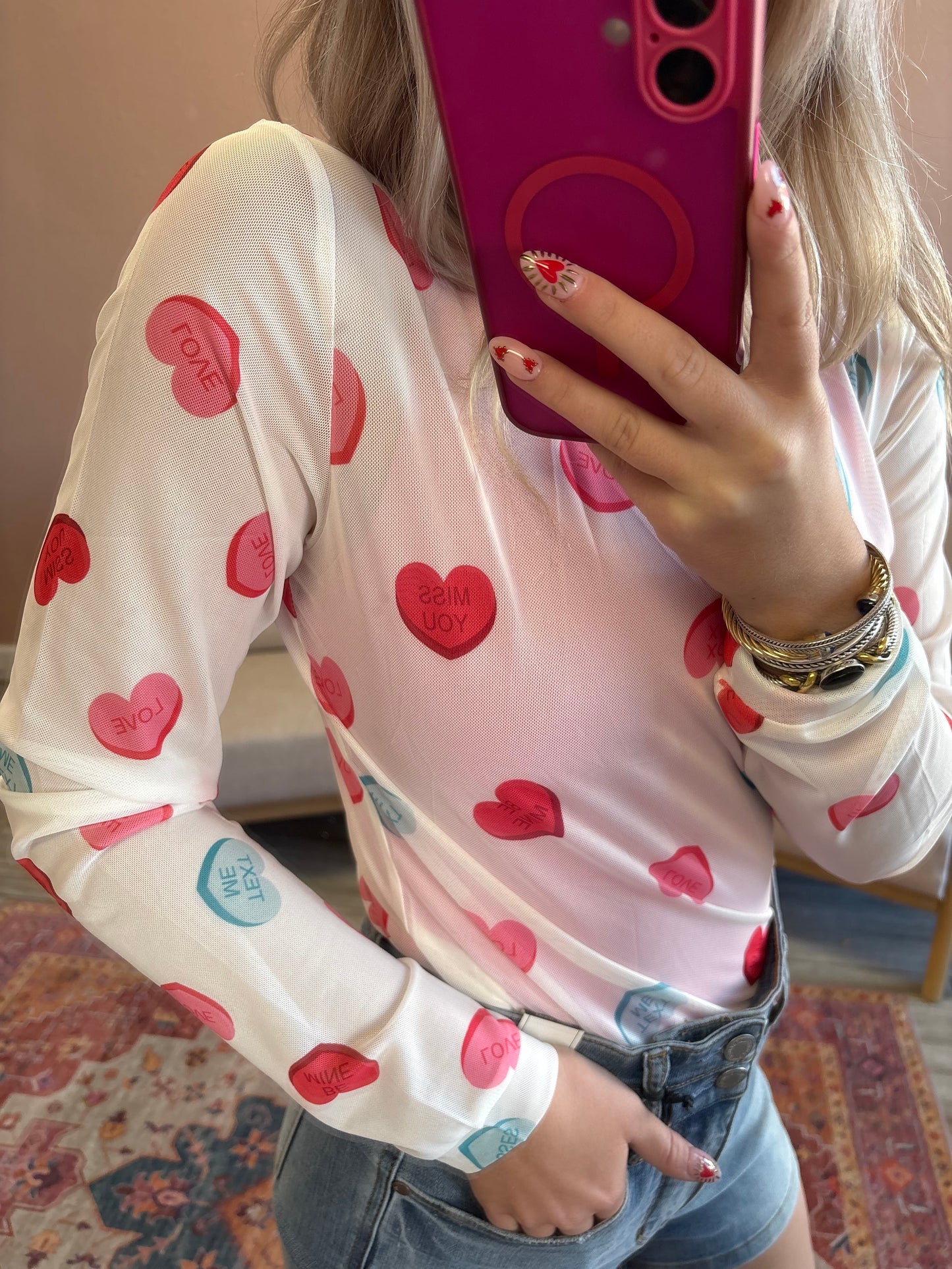 Conversation Heart Mesh Top