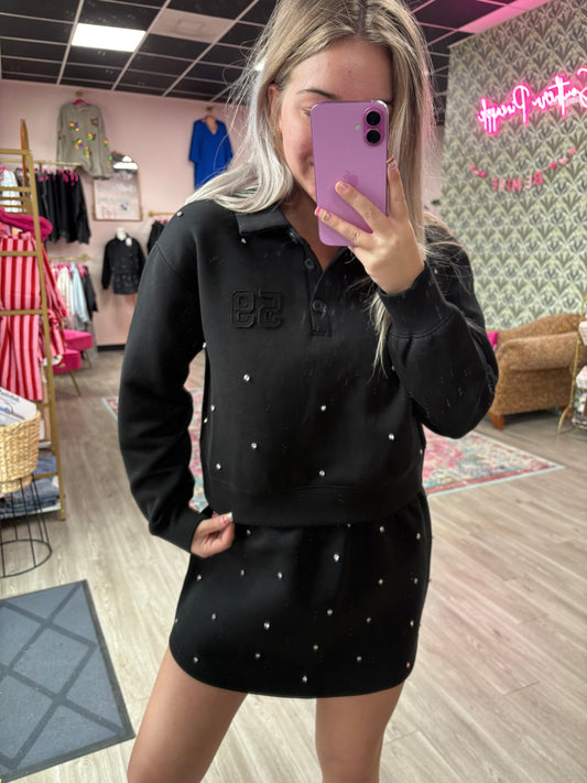 Black Scuba Rhinestone Pullover