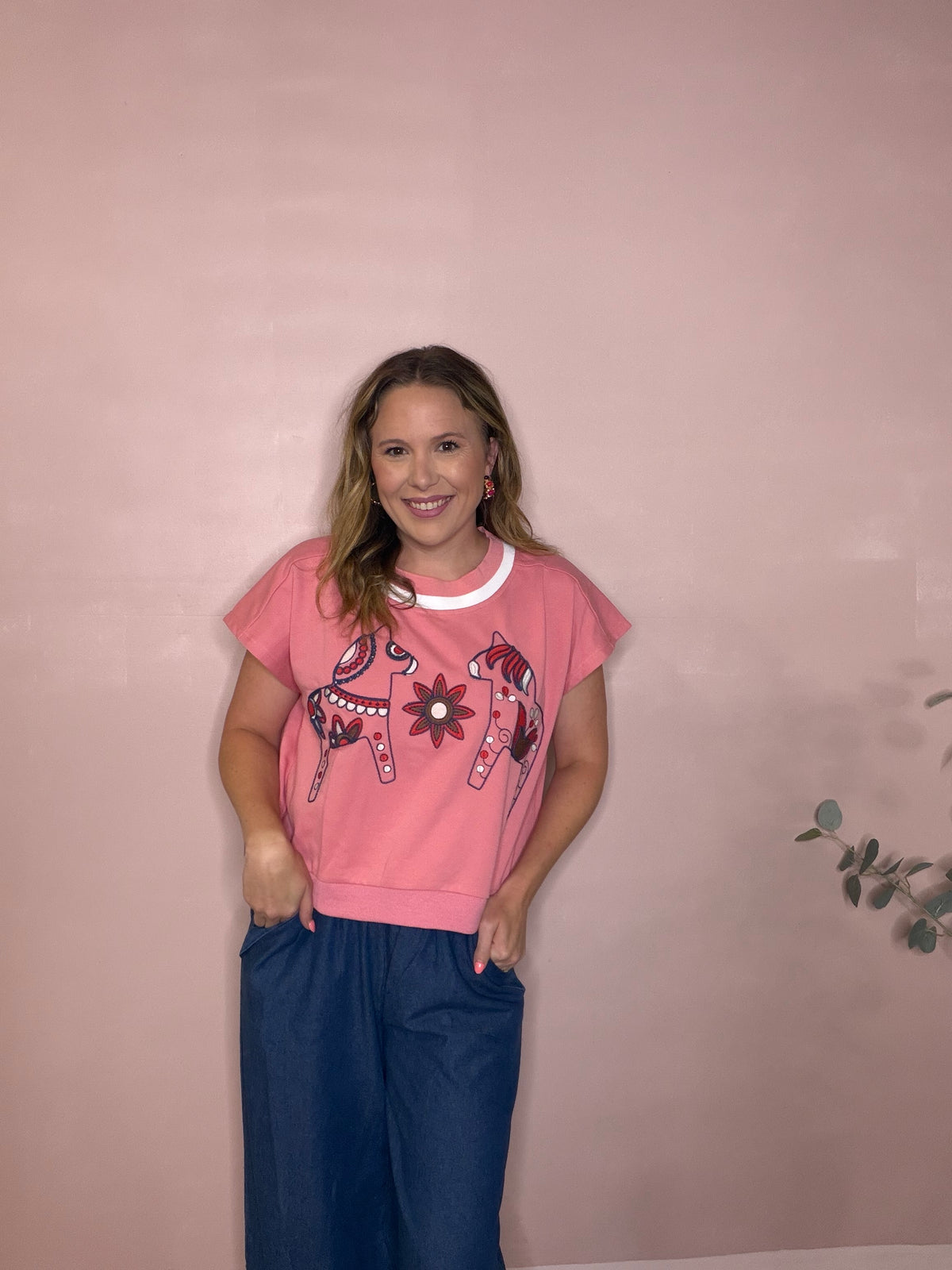 Pink Western Embroidered Top
